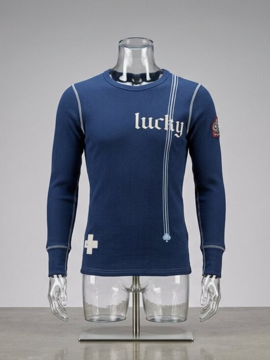 Alp N Rock Tops - Alp N Rock "Lucky Ace Spades" Graphics Crewneck Thermal Long Sleeve Shirt Blue L